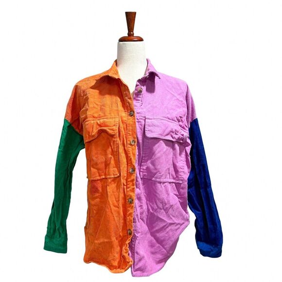 Vici XS Extra Small Women's Color-block Corduroy Shacket Multicolor Shirt Boho‎ - Picture 1 of 10